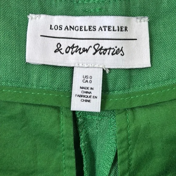 & Other Stories Relaxed Linen Shorts Green Size 0 NWT - Picture 4 of 9